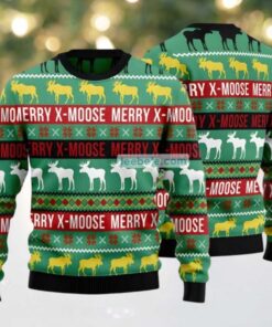 Merry X Moose Ugly Christmas Sweater Green Womens