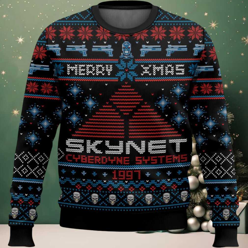 Merry Xmas Skynet Ugly Christmas Sweater, hoodie, sweater, long sleeve and tank top Merry Xmas Skynet Ugly Christmas Sweater Front