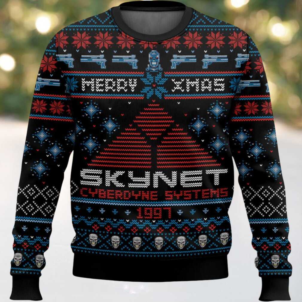 Merry Xmas Skynet Ugly Christmas Sweater, hoodie, sweater, long sleeve and tank top Merry Xmas Skynet Ugly Christmas Sweater Back