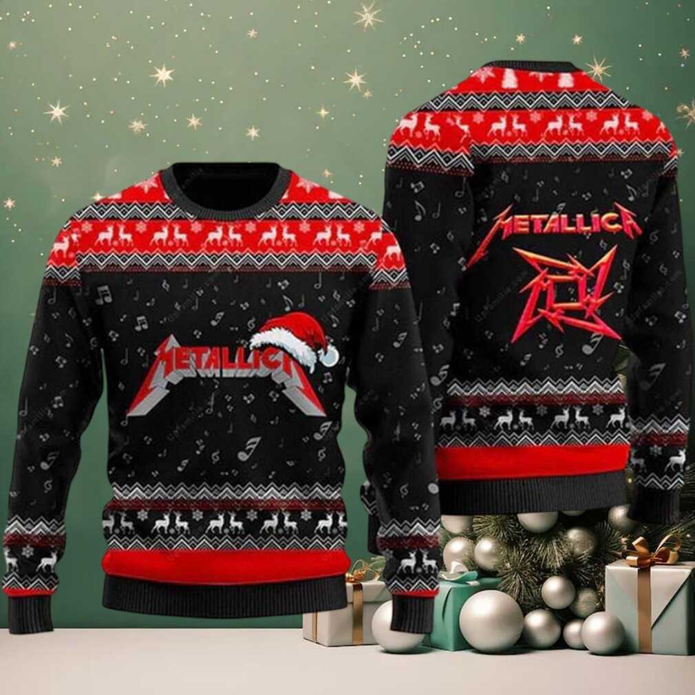 Metallica Band Logo With Santa Hat 2025 Ugly Christmas Sweater Metallica Band Logo With Santa Hat 2025 Ugly Christmas Sweater