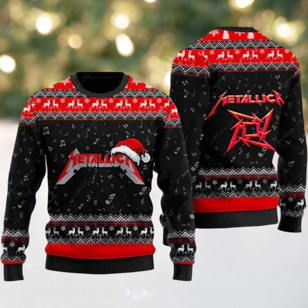 Metallica Band Logo With Santa Hat 2025 Ugly Christmas Sweater Metallica Band Logo With Santa Hat 2025 Ugly Christmas Sweater