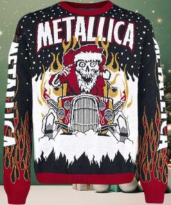 Metallica Gimme Yule Skull Santa Playing Drum Ugly Christmas Sweater