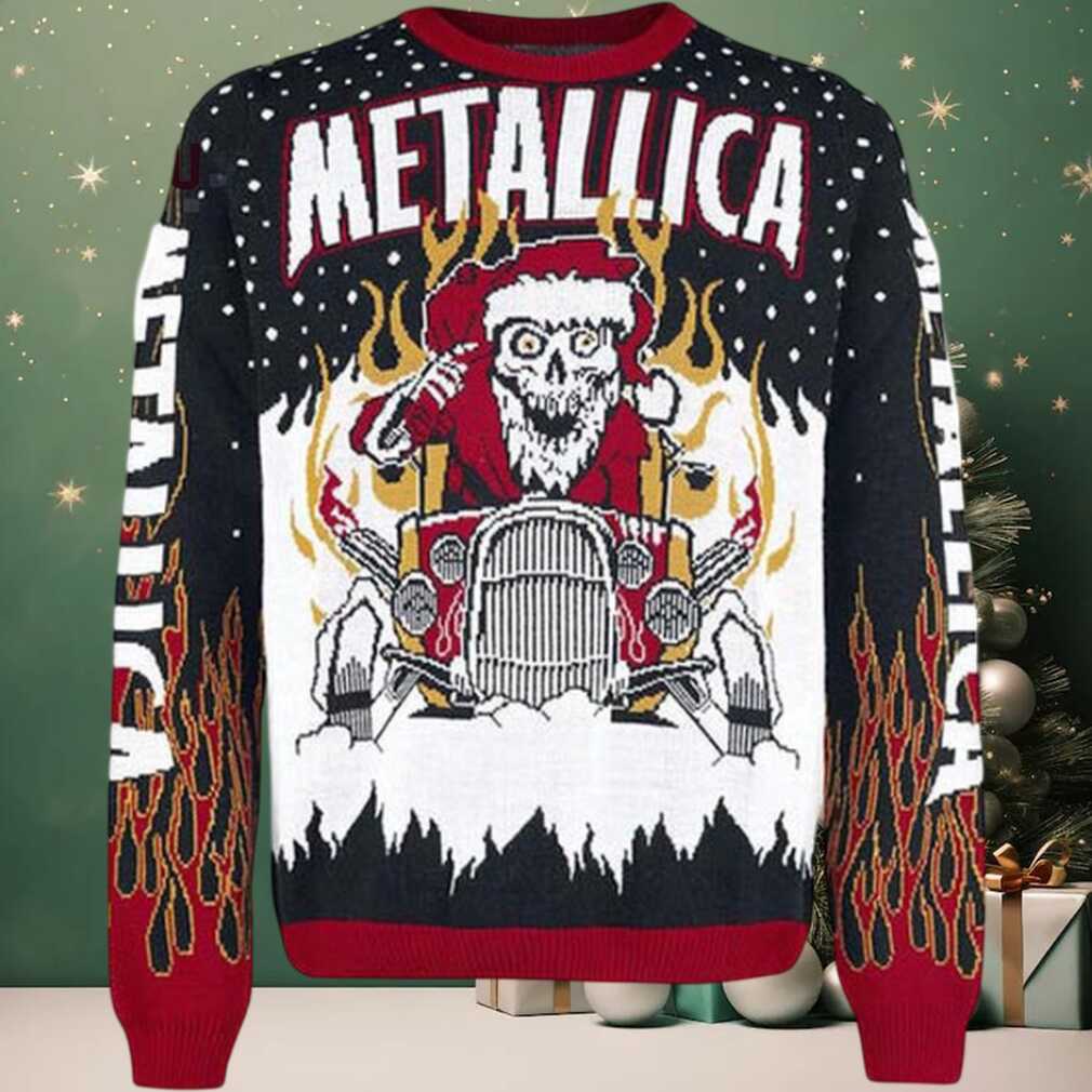 Metallica Gimme Yule Skull Santa Playing Drum Ugly Christmas Sweater Metallica Gimme Yule Skull Santa Playing Drum Ugly Christmas Sweater