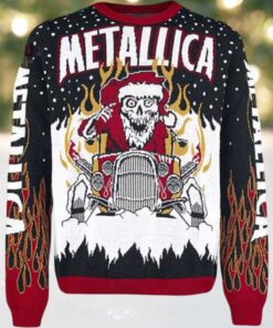 Metallica Gimme Yule Skull Santa Playing Drum Ugly Christmas Sweater