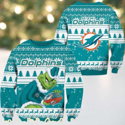 Miami Dolphins Football x Grinch NFL Limited Edition Ugly Christmas Sweater 2025