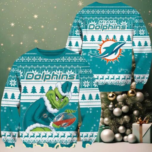 Miami Dolphins Football x Grinch NFL Limited Edition Ugly Christmas Sweater 2025