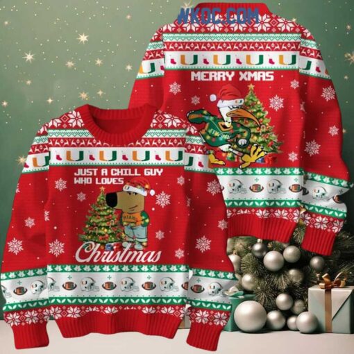 Miami Hurricanes Just A Chill Guy Who Love 2024 Christmas Ugly Sweater