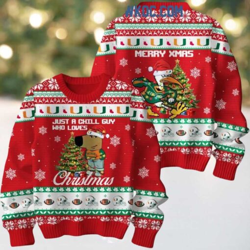 Miami Hurricanes Just A Chill Guy Who Love 2024 Christmas Ugly Sweater