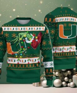 Miami Hurricanes Merry Christmas Grinch Hand NCAA Ugly Christmas Sweater