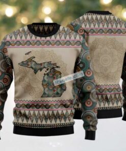 Michigan Mandala Pattern Ugly Christmas Sweater Mens, hoodie, sweater, long sleeve and tank top Michigan Mandala Pattern Ugly Christmas Sweater Mens