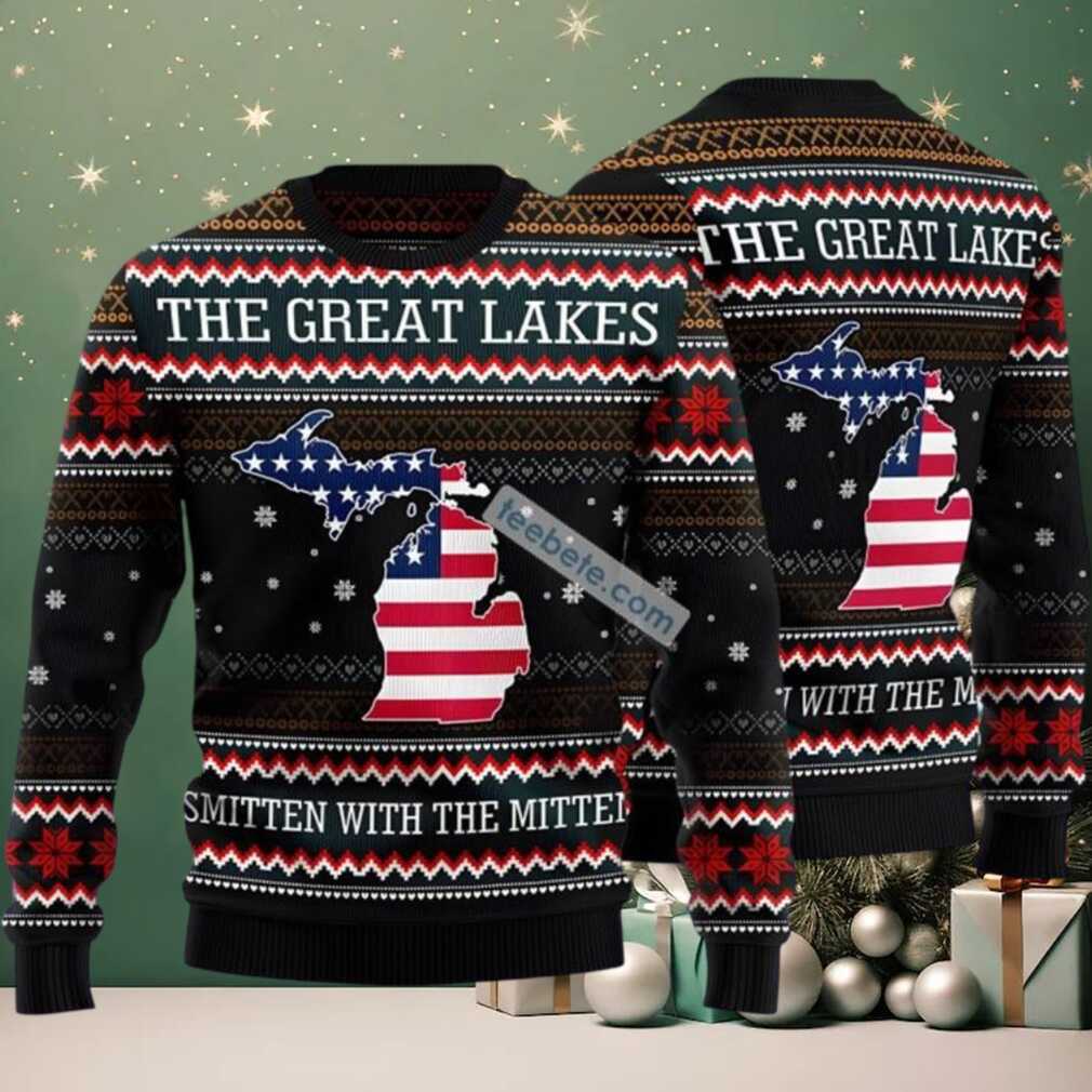 Michigan Smitten With The Mitten Ugly Christmas Sweater Green Vacation Michigan Smitten With The Mitten Ugly Christmas Sweater Green Vacation