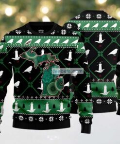 Michigan Usa Symbols Map Ugly Christmas Sweater Green Couples