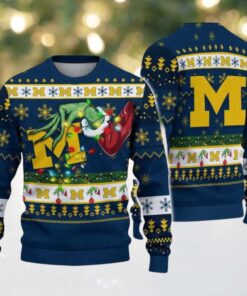 Michigan Wolverines Merry Christmas Grinch Hand NCAA Ugly Christmas Sweater