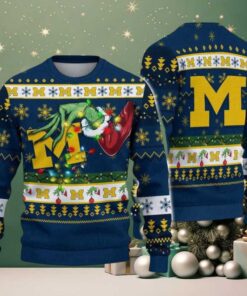 Michigan Wolverines Merry Christmas Grinch Hand NCAA Ugly Christmas Sweater