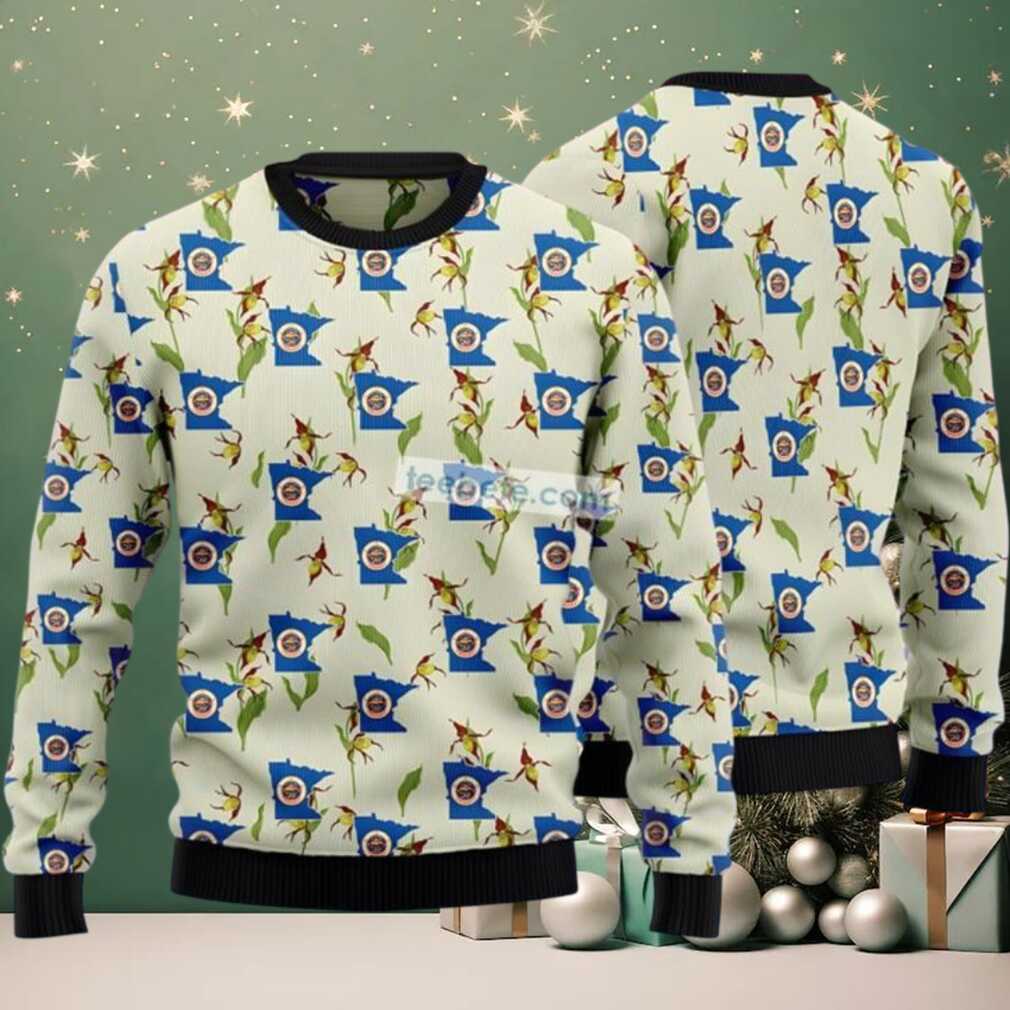 Minnesota Lady Slipper Ugly Christmas Sweater Green Adults Minnesota Lady Slipper Ugly Christmas Sweater Green Adults