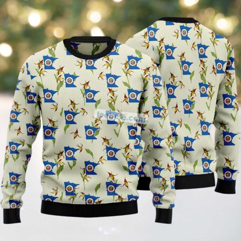 Minnesota Lady Slipper Ugly Christmas Sweater Green Adults Minnesota Lady Slipper Ugly Christmas Sweater Green Adults