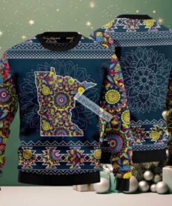 Minnesota Mandala Pattern Ugly Christmas Sweater Blue Family Minnesota Mandala Pattern Ugly Christmas Sweater Blue Family