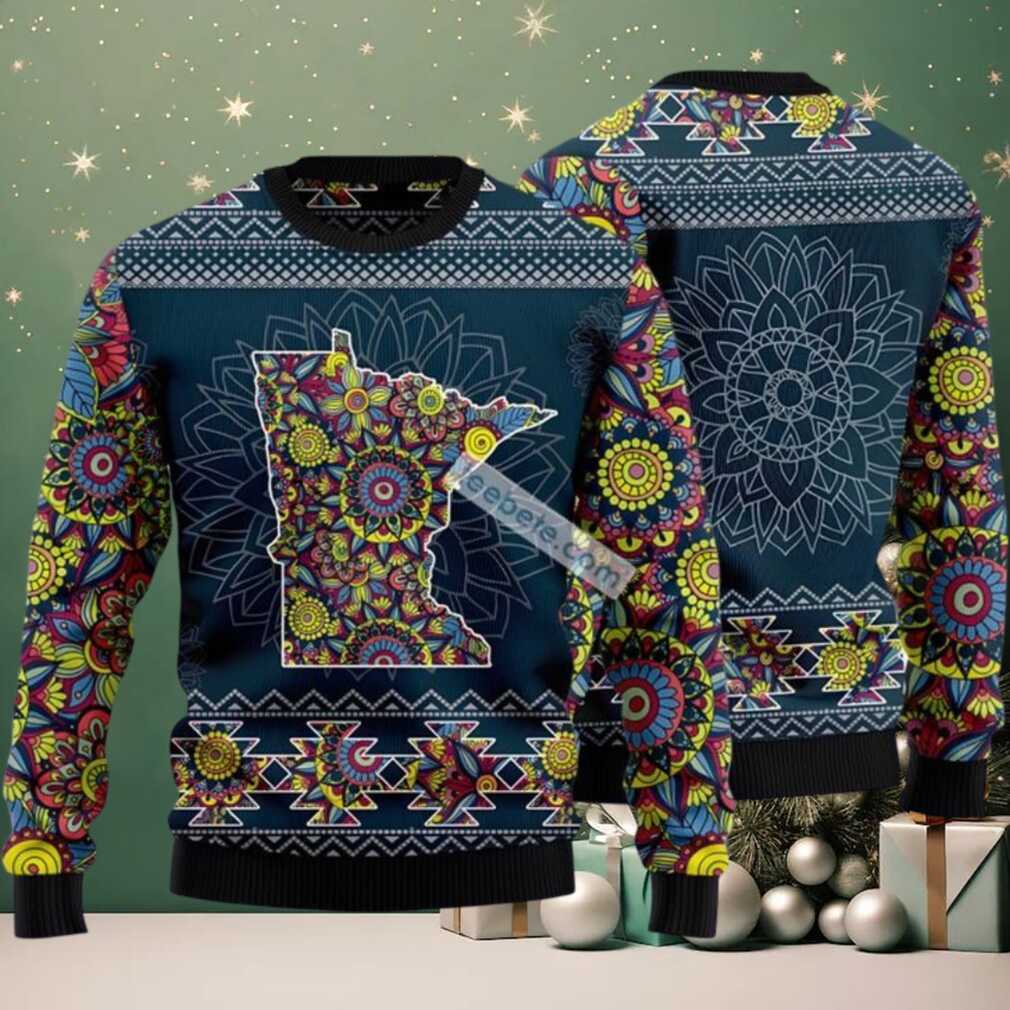 Minnesota Mandala Pattern Ugly Christmas Sweater Blue Family Minnesota Mandala Pattern Ugly Christmas Sweater Blue Family