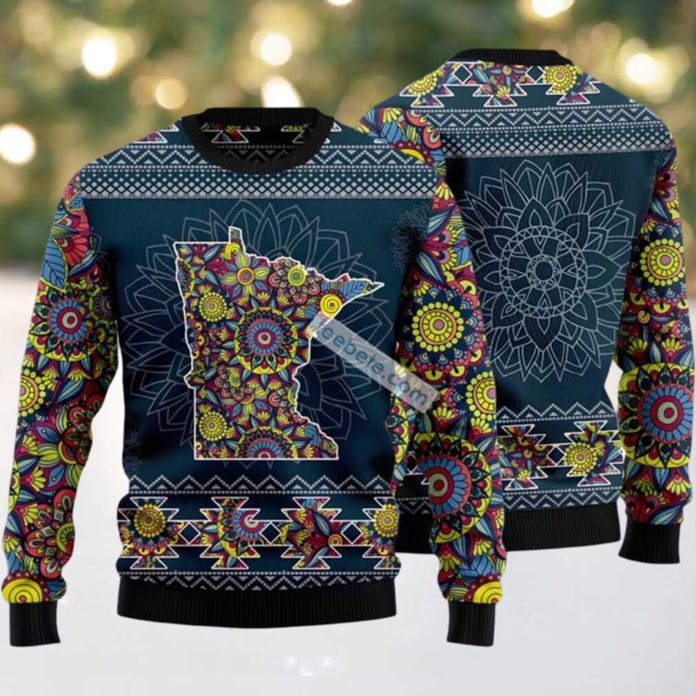 Minnesota Mandala Pattern Ugly Christmas Sweater Blue Family Minnesota Mandala Pattern Ugly Christmas Sweater Blue Family