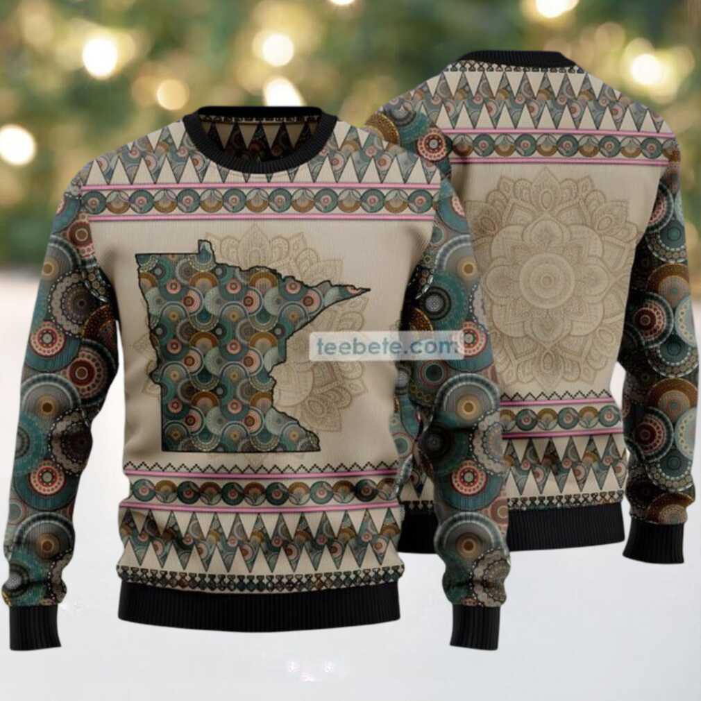 Minnesota Mandala Pattern Ugly Sweater Blue Funny Minnesota Mandala Pattern Ugly Sweater Blue Funny