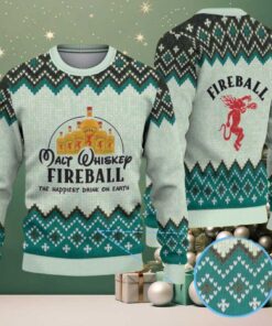 Mint Green Geometric Pattern “Fireball Cinnamon Whisky Bottles” Ugly Christmas Sweater