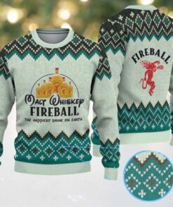Mint Green Geometric Pattern “Fireball Cinnamon Whisky Bottles” Ugly Christmas Sweater