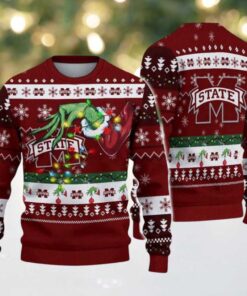 Mississippi State Bulldogs Merry Christmas Grinch Hand NCAA Ugly Christmas Sweater