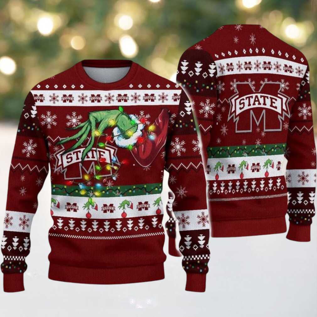 Mississippi State Bulldogs Merry Christmas Grinch Hand NCAA Ugly Christmas Sweater Mississippi State Bulldogs Merry Christmas Grinch Hand NCAA Ugly Christmas Sweater