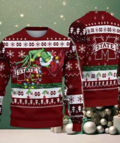 Mississippi State Bulldogs Merry Christmas Grinch Hand NCAA Ugly Christmas Sweater