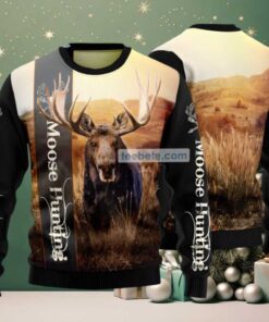 Moose Hunting Ugly Christmas Sweater Black Cute Moose Hunting Ugly Christmas Sweater Black Cute