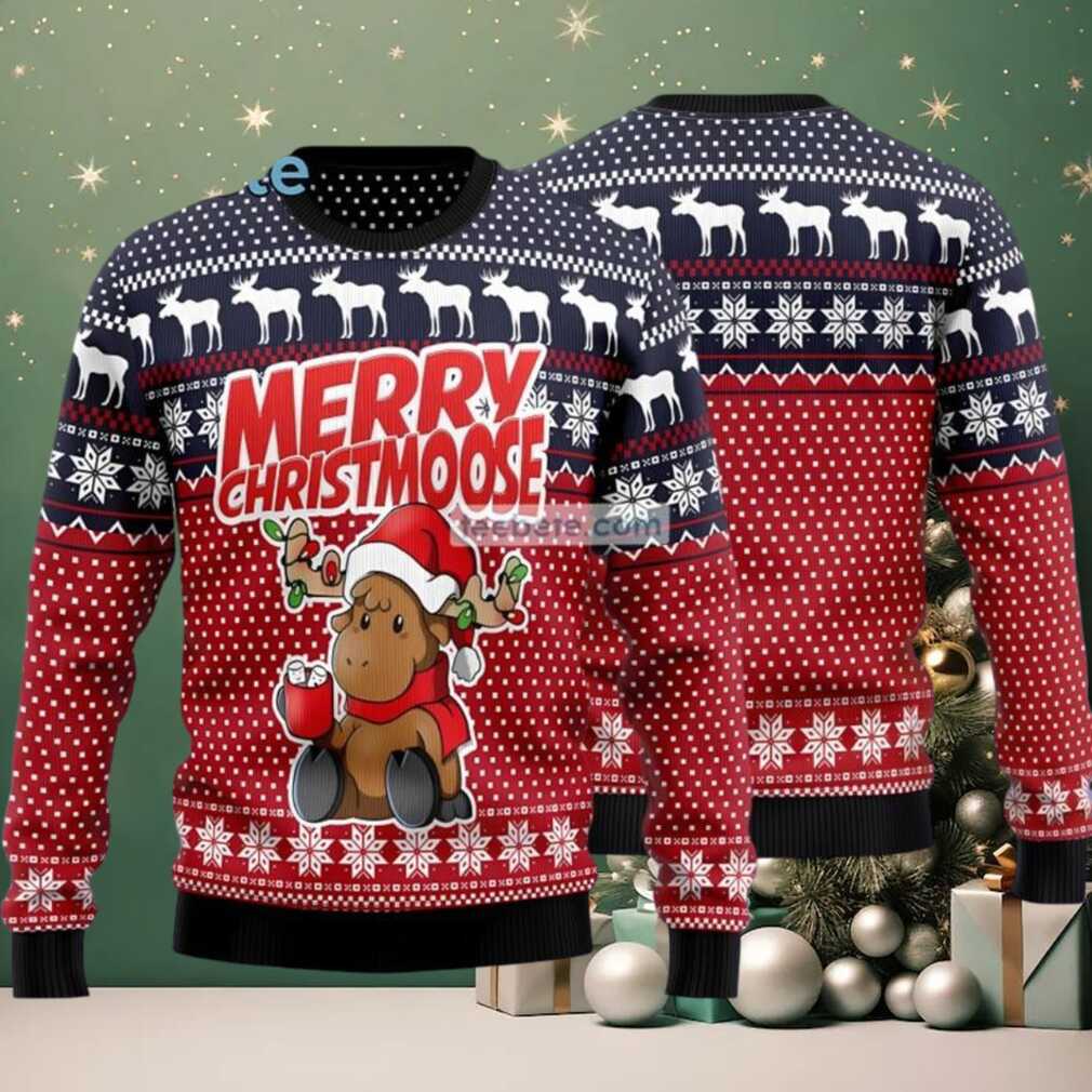 Moose Merry Baby Reindeer Ugly Christmas Sweater Red Blue Couples Moose Merry Baby Reindeer Ugly Christmas Sweater Red Blue Couples