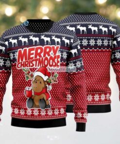 Moose Merry Baby Reindeer Ugly Christmas Sweater Red Blue Couples
