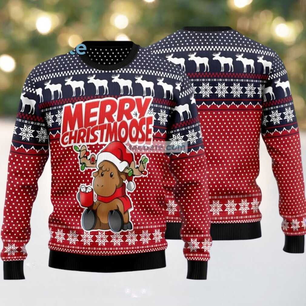 Moose Merry Baby Reindeer Ugly Christmas Sweater Red Blue Couples Moose Merry Baby Reindeer Ugly Christmas Sweater Red Blue Couples