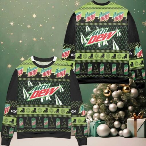 Mountain Dew Pine Tree Snowflake Pattern Ugly Christmas Sweater