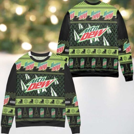 Mountain Dew Pine Tree Snowflake Pattern Ugly Christmas Sweater