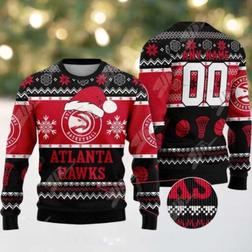 NBA Atlanta Hawks Special Custome Name And Number 2025 Knitted Ugly Christmas Sweater