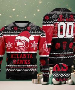 NBA Atlanta Hawks Special Custome Name And Number 2025 Knitted Ugly Christmas Sweater