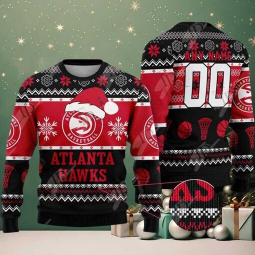 NBA Atlanta Hawks Special Custome Name And Number 2025 Knitted Ugly Christmas Sweater