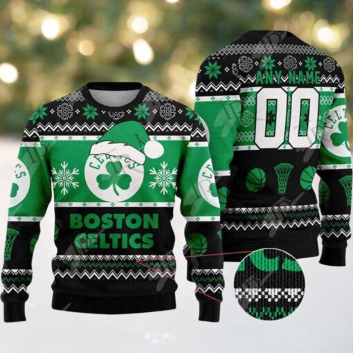NBA Boston Celtics Special Custome Name And Number 2025 Knitted Ugly Christmas Sweater