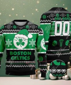 NBA Boston Celtics Special Custome Name And Number 2025 Knitted Ugly Christmas Sweater