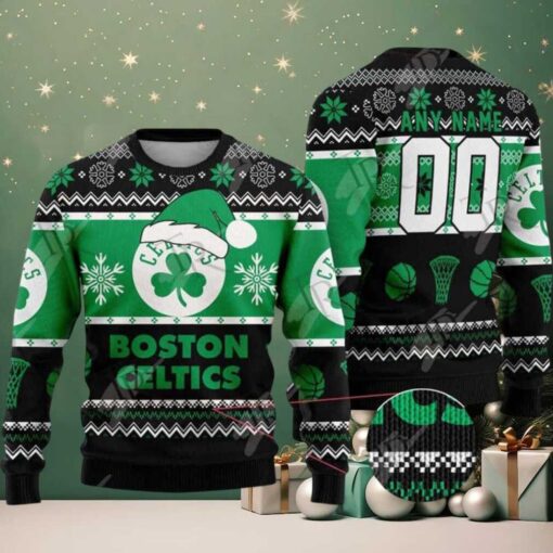 NBA Boston Celtics Special Custome Name And Number 2025 Knitted Ugly Christmas Sweater