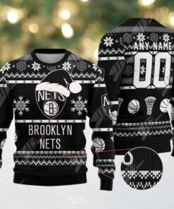 NBA Brooklyn Nets Special Custome Name And Number 2025 Knitted Ugly Christmas Sweater