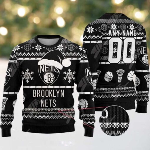 NBA Brooklyn Nets Special Custome Name And Number 2025 Knitted Ugly Christmas Sweater