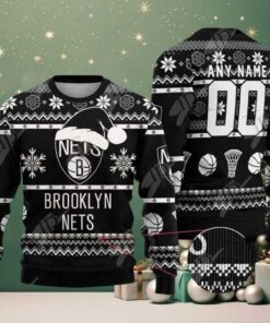 NBA Brooklyn Nets Special Custome Name And Number 2025 Knitted Ugly Christmas Sweater
