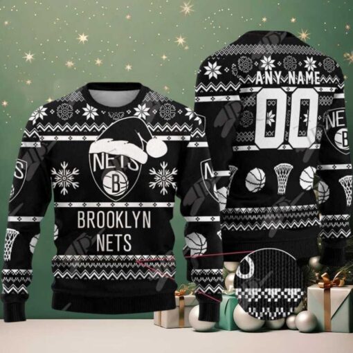 NBA Brooklyn Nets Special Custome Name And Number 2025 Knitted Ugly Christmas Sweater