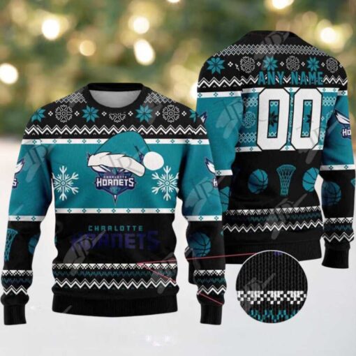 NBA Charlotte Hornets Special Custome Name And Number 2025 Knitted Ugly Christmas Sweater