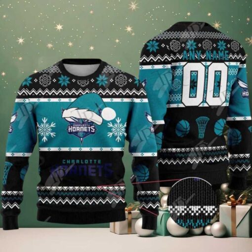NBA Charlotte Hornets Special Custome Name And Number 2025 Knitted Ugly Christmas Sweater