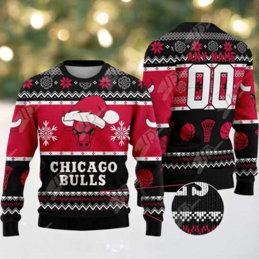 NBA Chicago Bulls Special Custome Name And Number 2025 Knitted Ugly Christmas Sweater