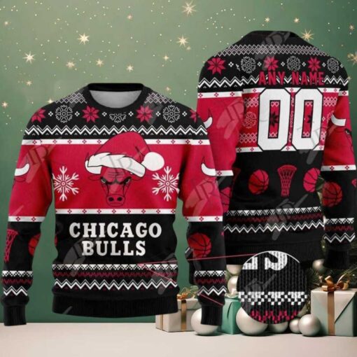 NBA Chicago Bulls Special Custome Name And Number 2025 Knitted Ugly Christmas Sweater