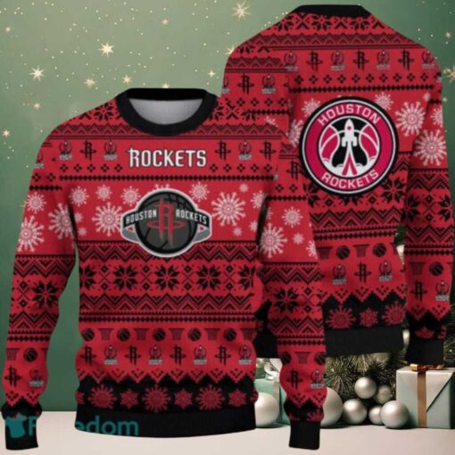 NBA Houston Rockets Snowy Basketball Slam Ugly Christmas Sweater